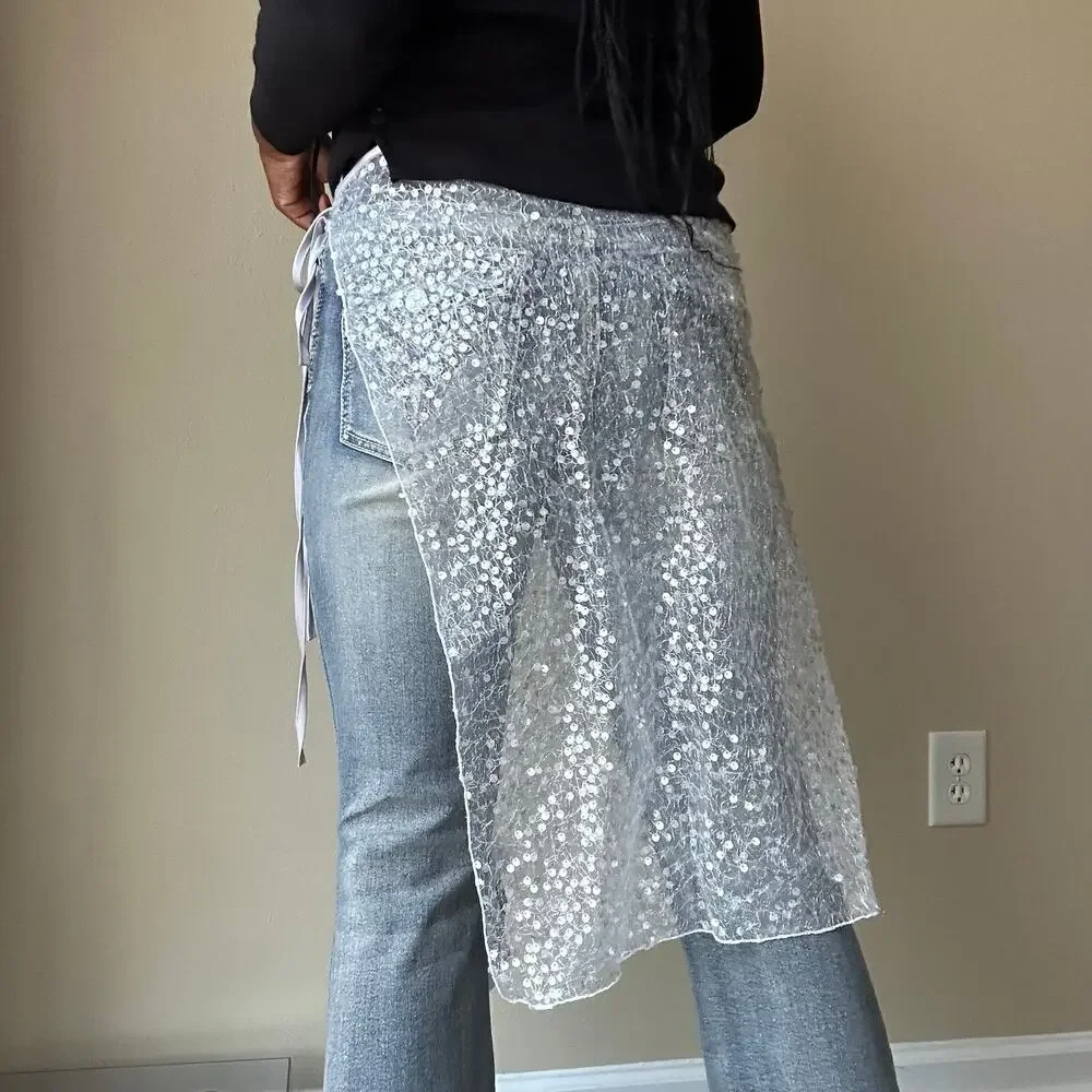 Mango Silver Sequin Skirt Wrap One Size